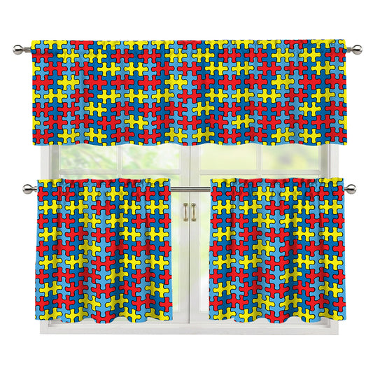 Autism Awareness Puzzle Print 3 Piece Kitchen Curtains