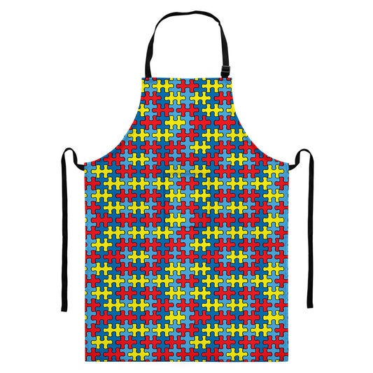 Autism Awareness Puzzle Print Bib Apron With Pocket