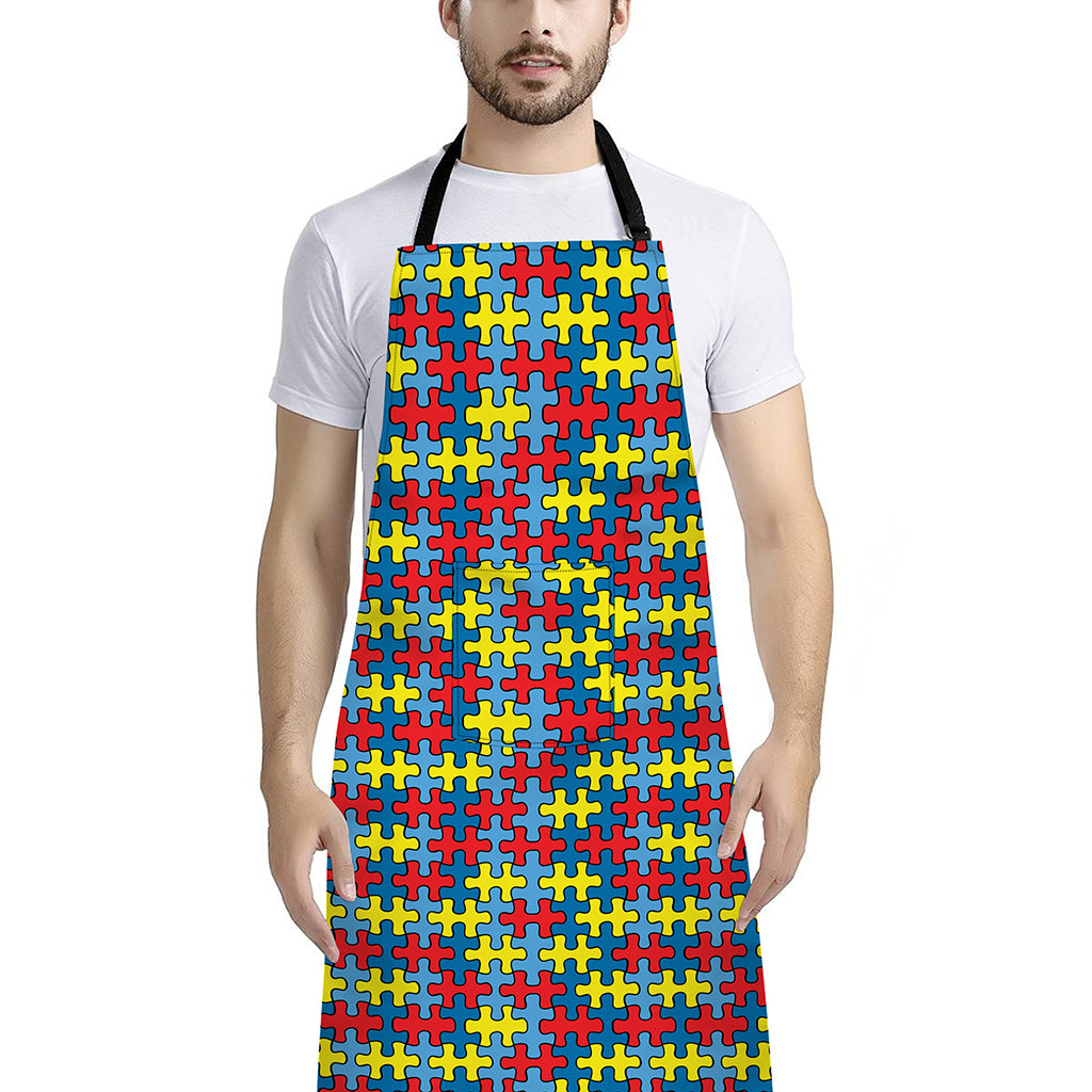 Autism Awareness Puzzle Print Bib Apron With Pocket