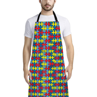 Autism Awareness Puzzle Print Bib Apron With Pocket