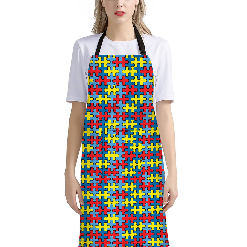 Autism Awareness Puzzle Print Bib Apron With Pocket