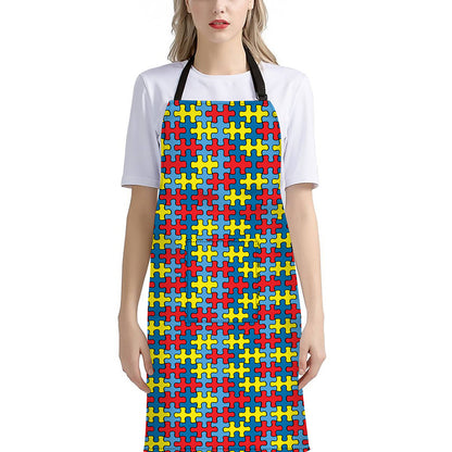 Autism Awareness Puzzle Print Bib Apron With Pocket