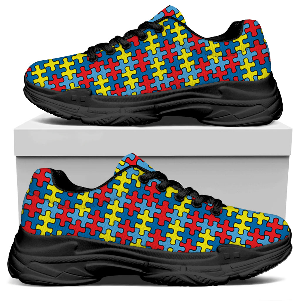 Autism Awareness Puzzle Print Black Chunky Shoes