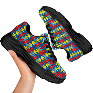 Autism Awareness Puzzle Print Black Chunky Shoes