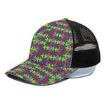 Autism Awareness Puzzle Print Black Mesh Trucker Cap