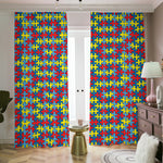 Autism Awareness Puzzle Print Blackout Pencil Pleat Curtains