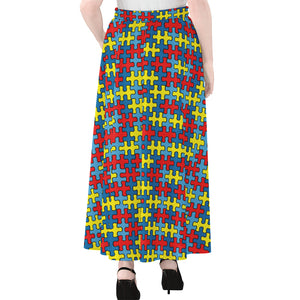 Autism Awareness Puzzle Print Chiffon Maxi Skirt