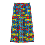 Autism Awareness Puzzle Print Cotton Front Slit Maxi Skirt