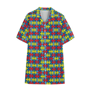 Autism Awareness Puzzle Print Cotton Hawaiian Shirt