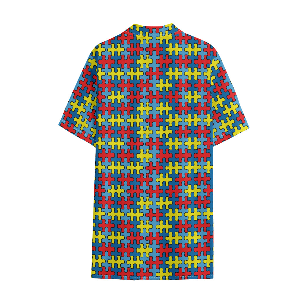 Autism Awareness Puzzle Print Cotton Hawaiian Shirt