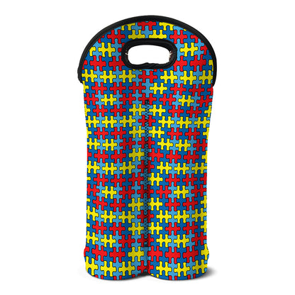 Autism Awareness Puzzle Print Double Neoprene Wine Tote