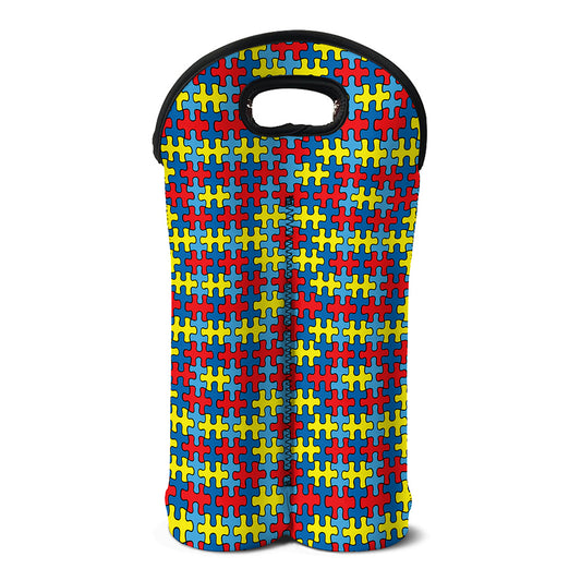Autism Awareness Puzzle Print Double Neoprene Wine Tote
