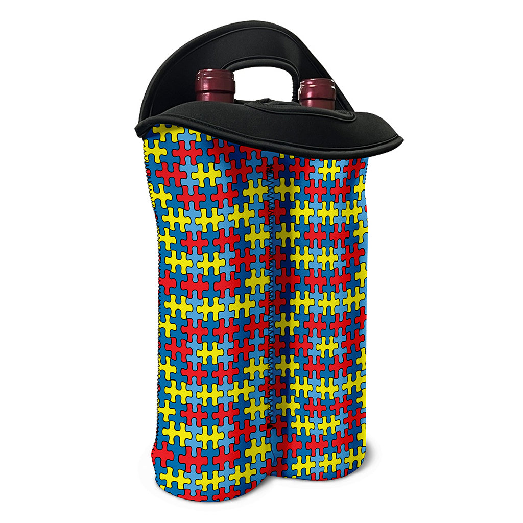 Autism Awareness Puzzle Print Double Neoprene Wine Tote