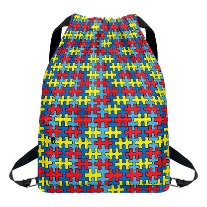 Autism Awareness Puzzle Print Drawstring Backpack