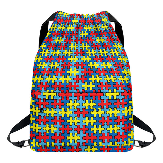 Autism Awareness Puzzle Print Drawstring Backpack