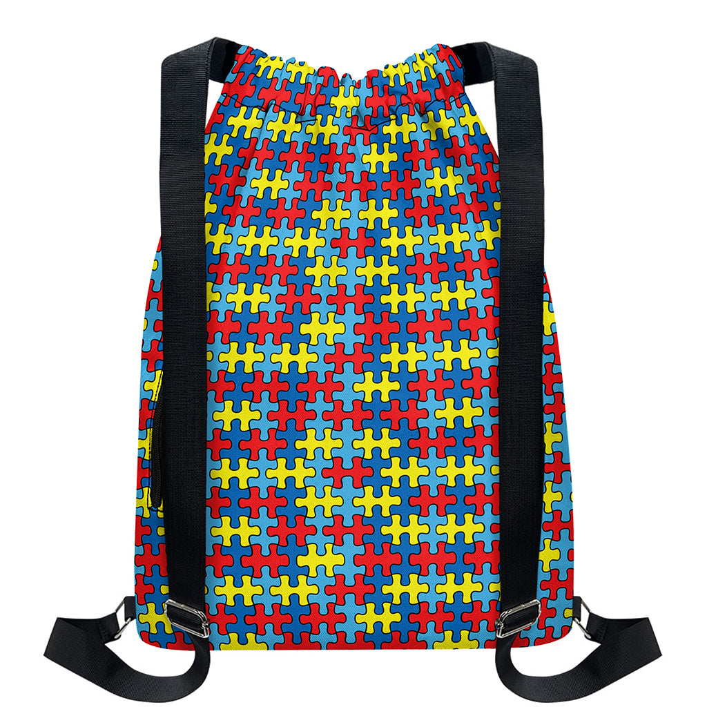 Autism Awareness Puzzle Print Drawstring Backpack