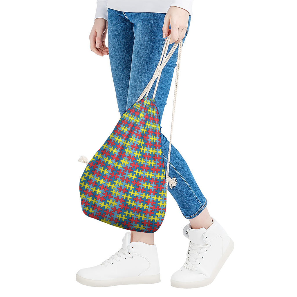 Autism Awareness Puzzle Print Drawstring Bag