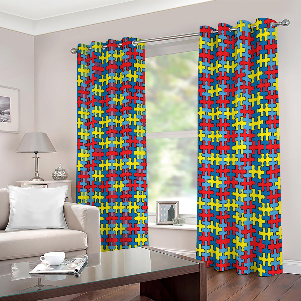 Autism Awareness Puzzle Print Extra Wide Grommet Curtains