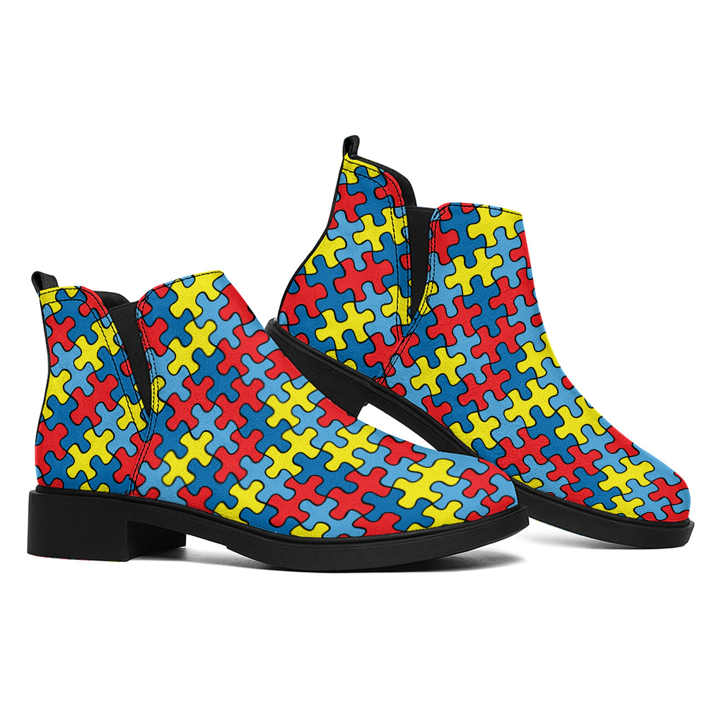 Autism Awareness Puzzle Print Flat Ankle Boots