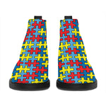 Autism Awareness Puzzle Print Flat Ankle Boots