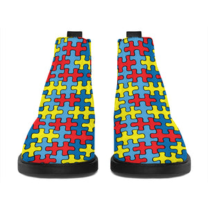 Autism Awareness Puzzle Print Flat Ankle Boots