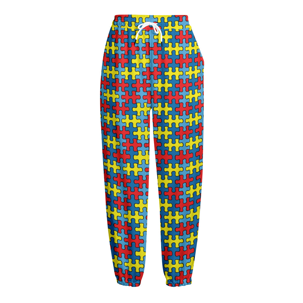 Autism Awareness Puzzle Print Fleece Lined Knit Pants