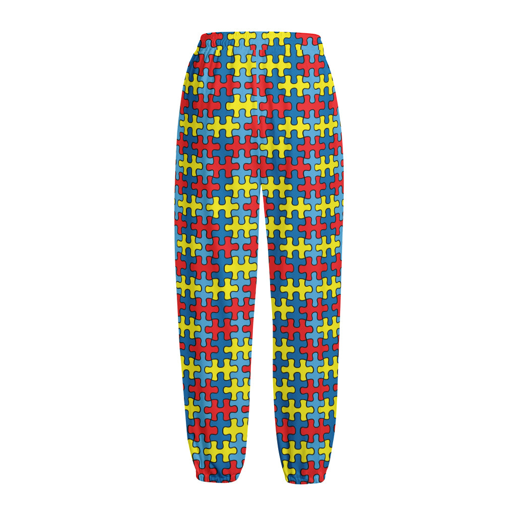 Autism Awareness Puzzle Print Fleece Lined Knit Pants