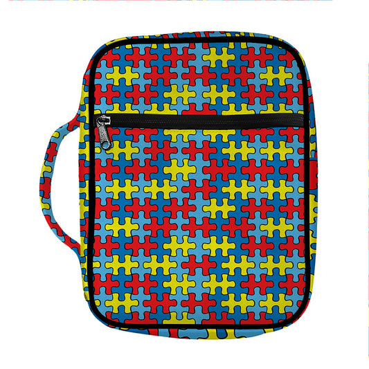 Autism Awareness Puzzle Print Front Pocket Bible Bag