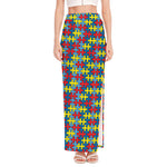 Autism Awareness Puzzle Print High Slit Maxi Skirt