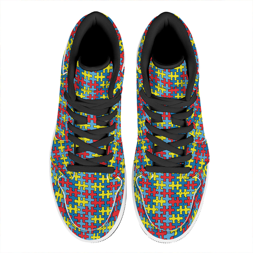Autism Awareness Puzzle Print High Top Leather Sneakers