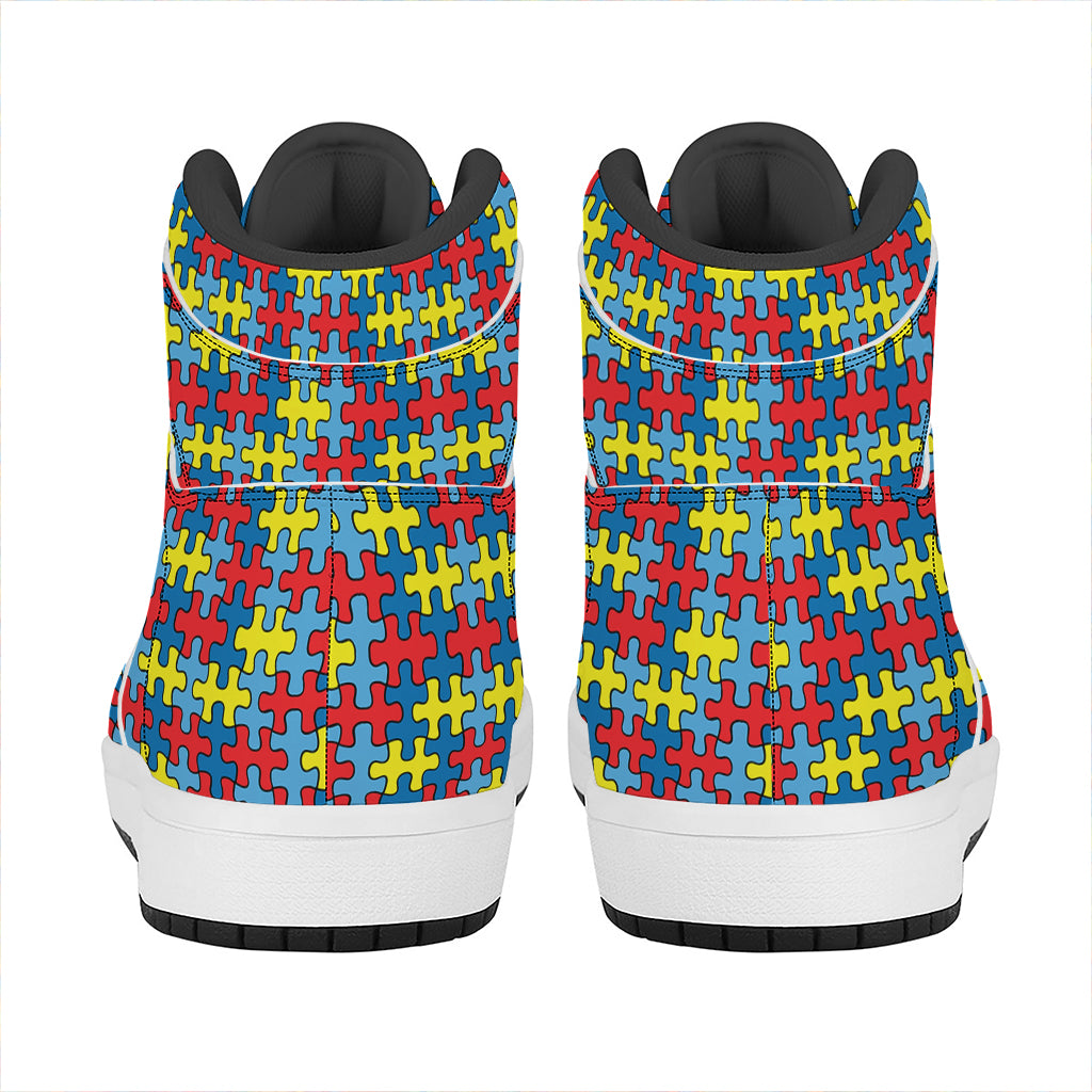 Autism Awareness Puzzle Print High Top Leather Sneakers