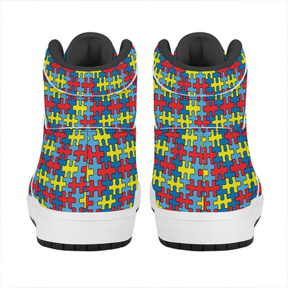 Autism Awareness Puzzle Print High Top Leather Sneakers