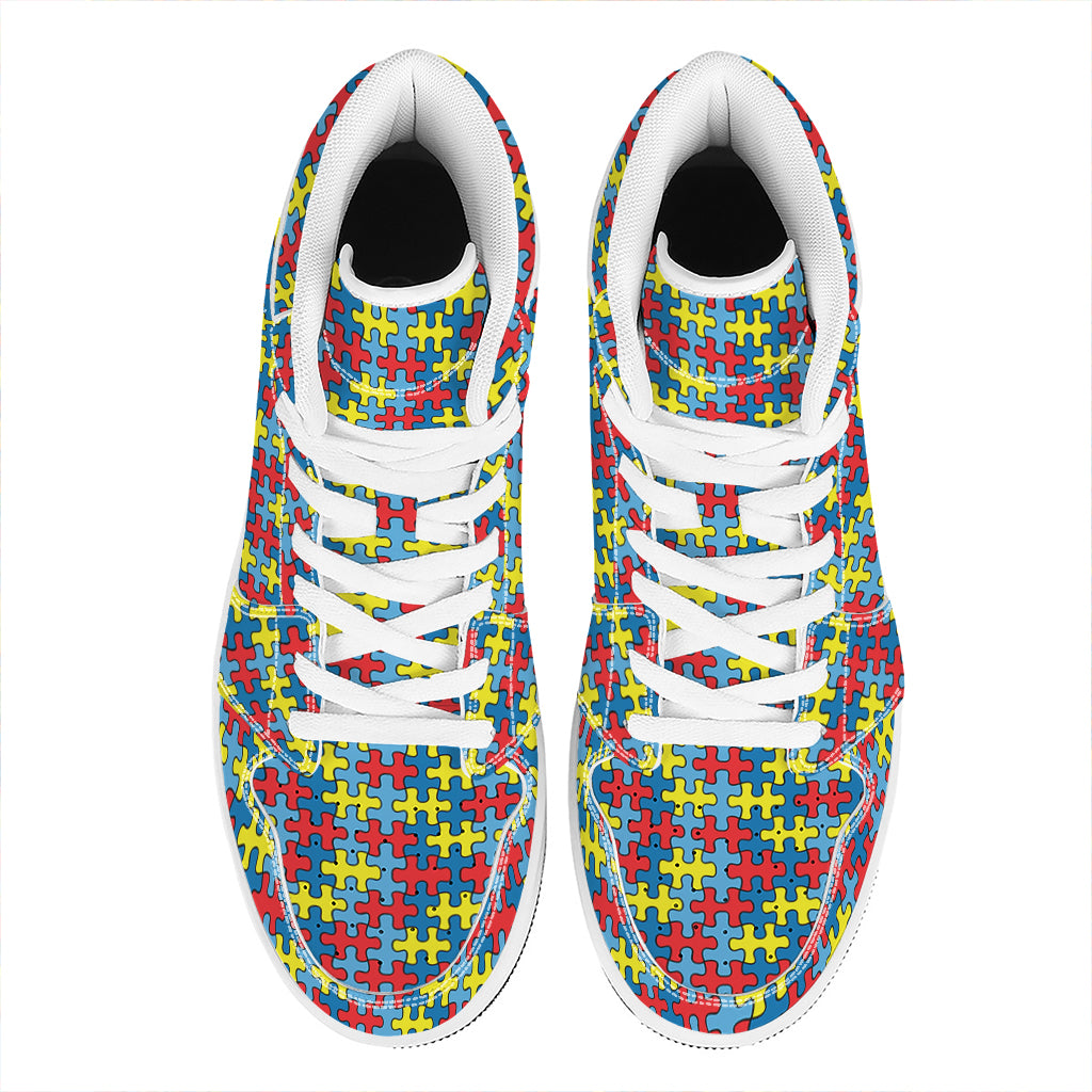 Autism Awareness Puzzle Print High Top Leather Sneakers
