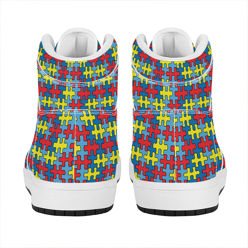 Autism Awareness Puzzle Print High Top Leather Sneakers