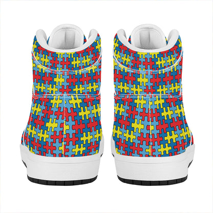 Autism Awareness Puzzle Print High Top Leather Sneakers