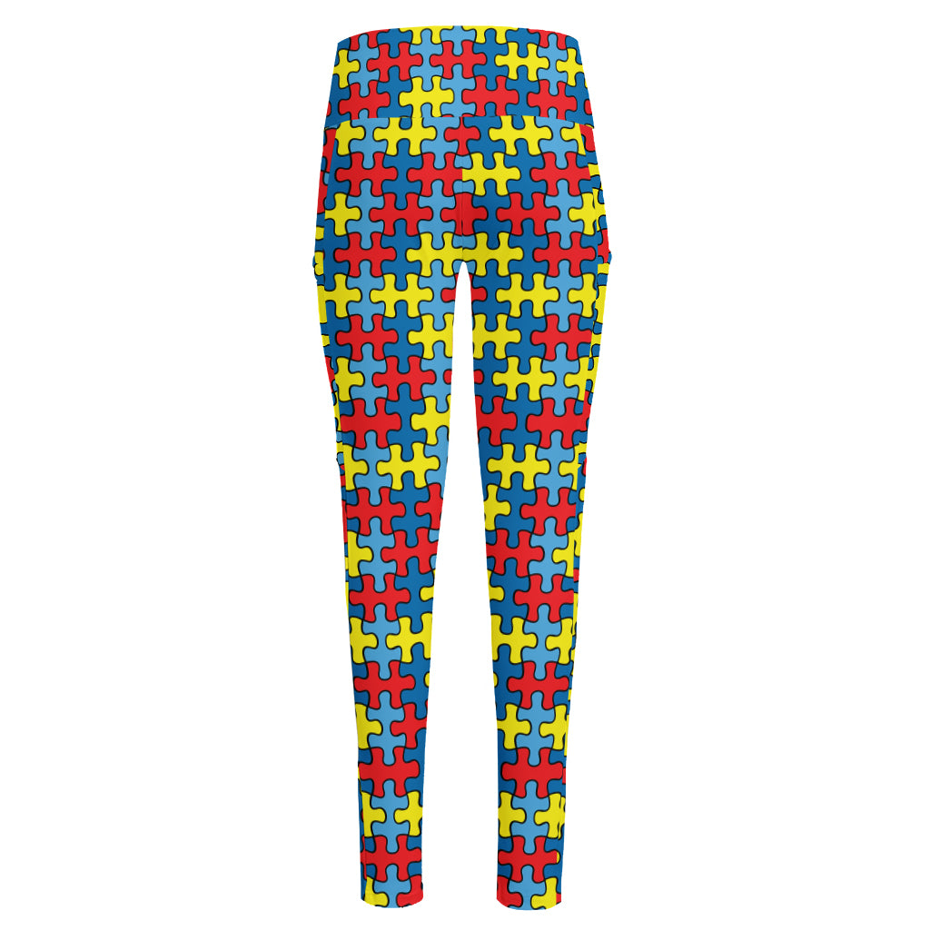 Autism Awareness Puzzle Print High-Waisted Pocket Leggings