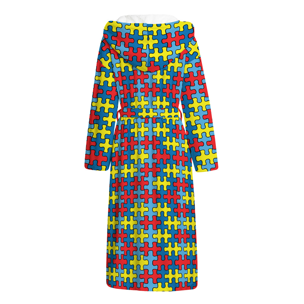 Autism Awareness Puzzle Print Hooded Bathrobe