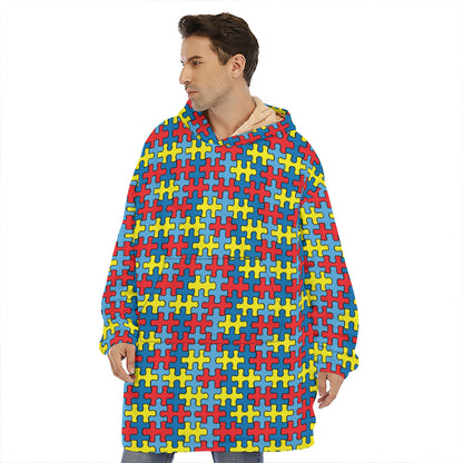 Autism Awareness Puzzle Print Hoodie Blanket