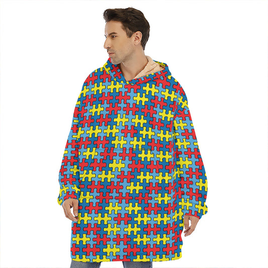 Autism Awareness Puzzle Print Hoodie Blanket