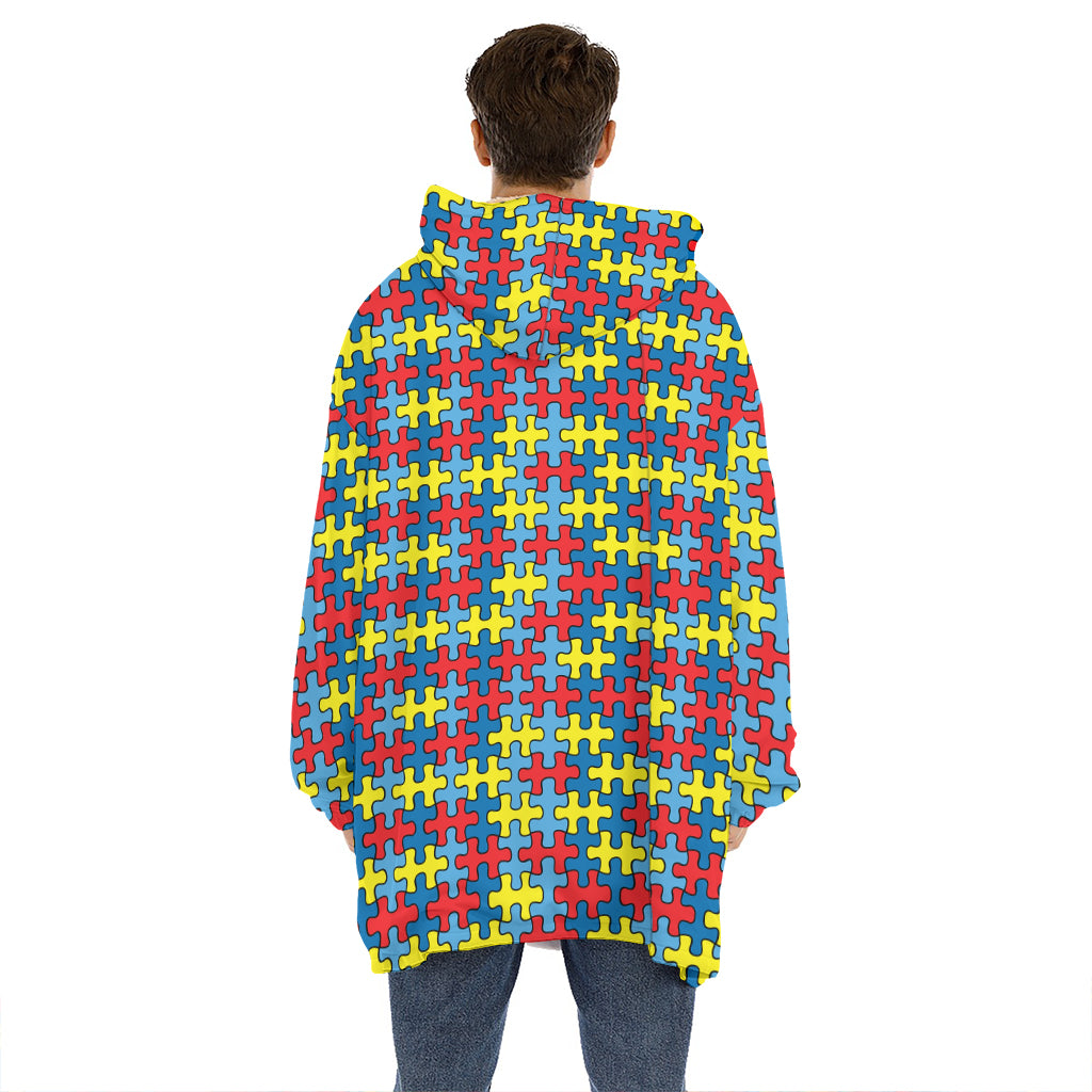 Autism Awareness Puzzle Print Hoodie Blanket
