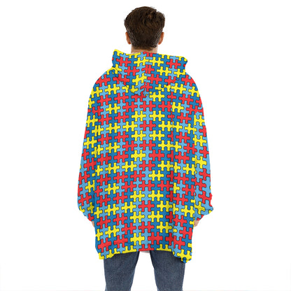 Autism Awareness Puzzle Print Hoodie Blanket