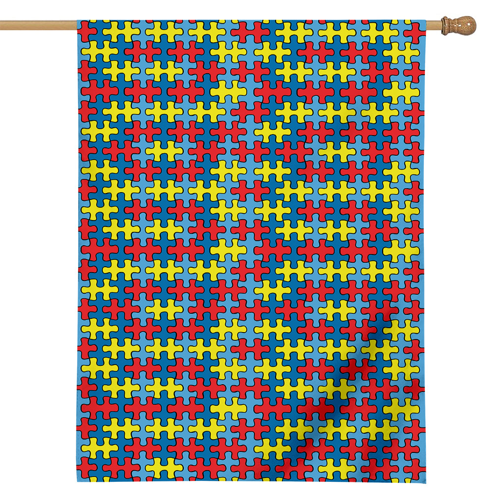 Autism Awareness Puzzle Print House Flag