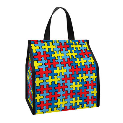 Autism Awareness Puzzle Print Insulated Lunch Tote
