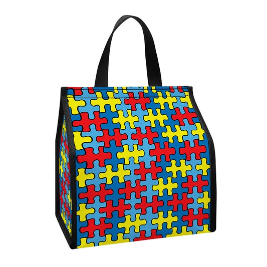 Autism Awareness Puzzle Print Insulated Lunch Tote