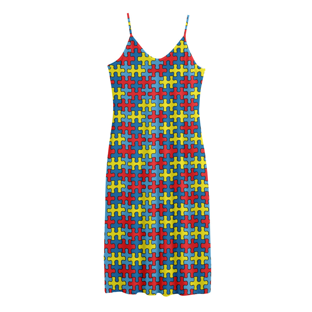 Autism Awareness Puzzle Print Jersey Midi Cami Dress