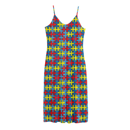 Autism Awareness Puzzle Print Jersey Midi Cami Dress