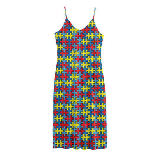 Autism Awareness Puzzle Print Jersey Midi Cami Dress