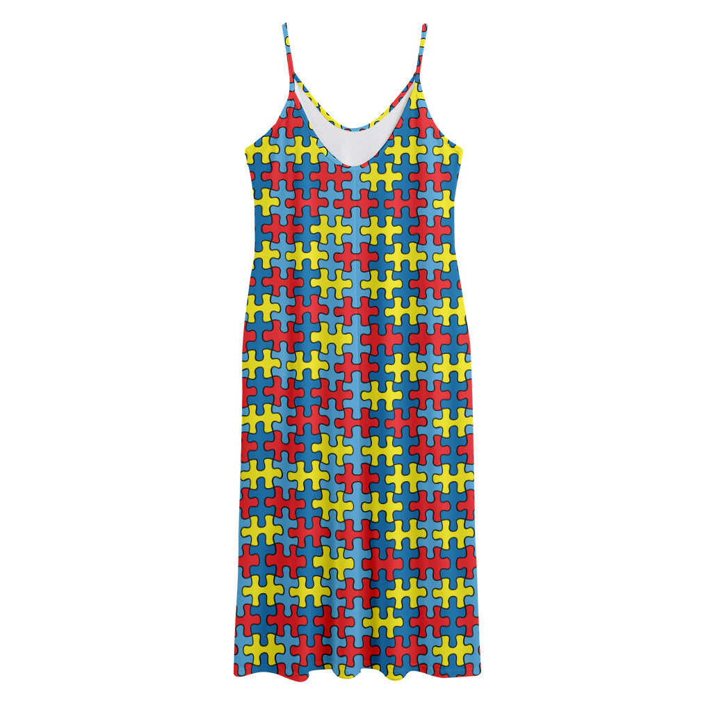 Autism Awareness Puzzle Print Jersey Midi Cami Dress