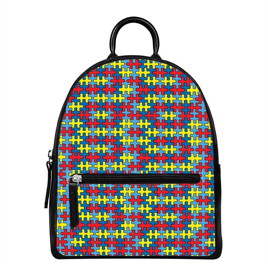 Autism Awareness Puzzle Print Leather Backpack