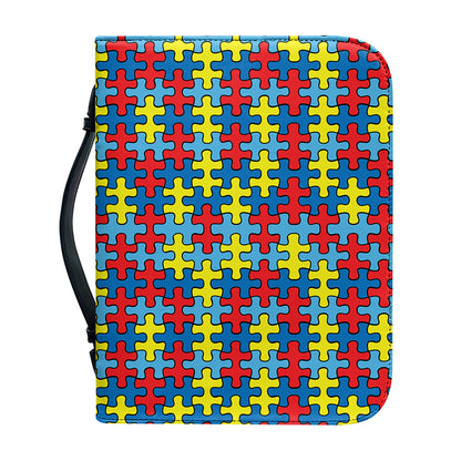 Autism Awareness Puzzle Print Leather Bible Cover